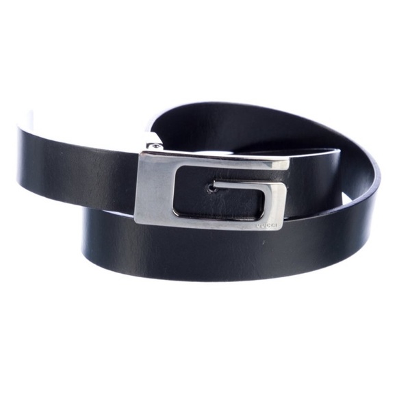 GUCCI Black Logo Belt with Silver Buckle. Box, pouch and ribbon included - Picture 1 of 6